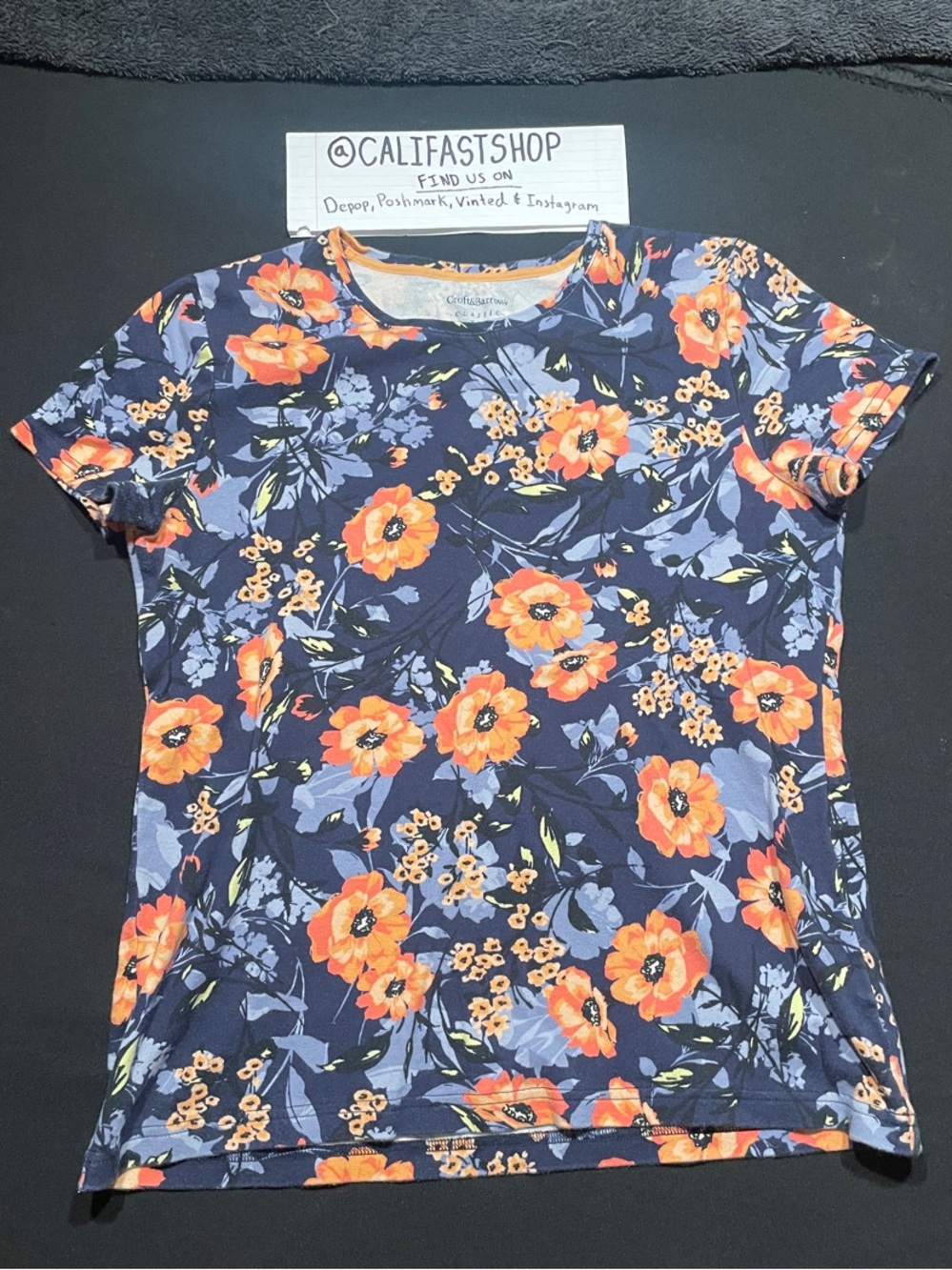 croft & barrow Navy Floral Short Sleeve Tee with Orange Flowers